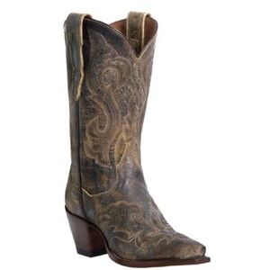 Dan Post Brown Leather Embossed El Paso Western Heeled Cowboy Boots 3247 Size 10